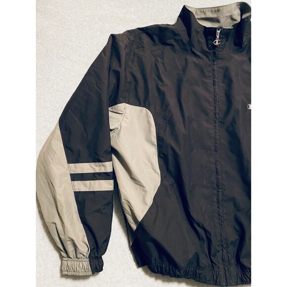 Champion Windbreaker Jacket Men's Large Black Gray Mesh Lined Authentic Full-Zip - Picture 9 of 14